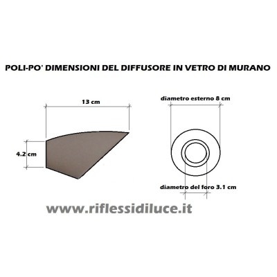 DE MAJO POLI PO DIMENSIONI DIFFUSORE IN VETRO DI MURANO