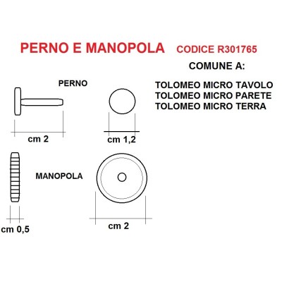 Artemide perno e manopola ricambio Tolomeo micro dimensioni