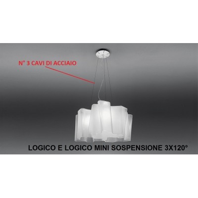 Artemide confezione da N° 3 cavi in acciaio ricambi per Logico e Logico mini sospensione 3X120 gradi