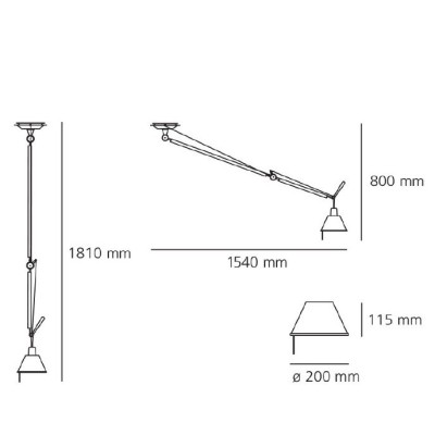 Artemide tolomeo mega sospensione decentrata con diffusore in alluminio di diametro cm 20 dimensioni