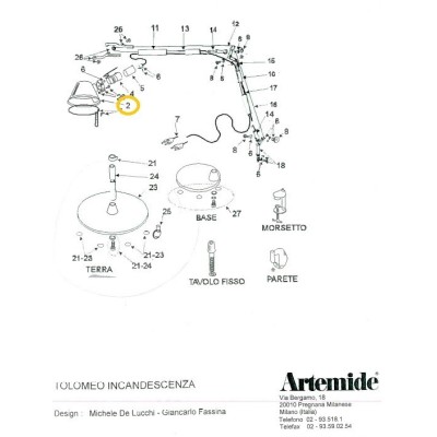 Artemide riflettore ricambio particolare N° 2 dell'esploso