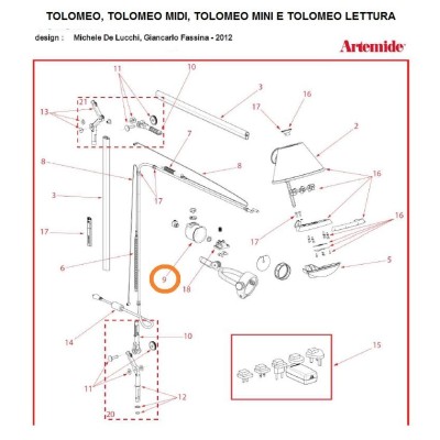 Artemide ricambio bicchiere di copertura vano interruttore tolomeo