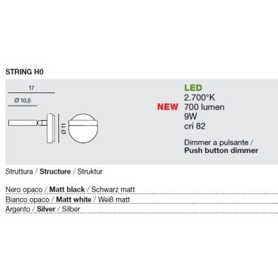 Rotaliana string h0 da parete caratteristiche e dimensioni