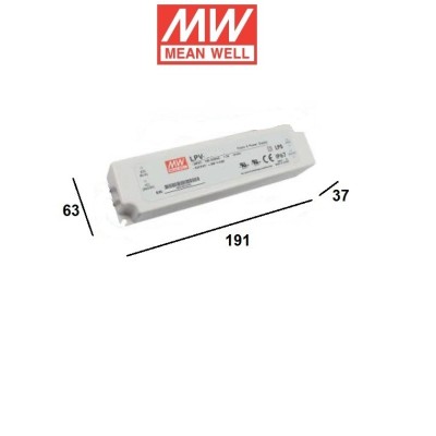 Meann well alimentaore stagno 24v 150w per strisce led per esterno dimensioni