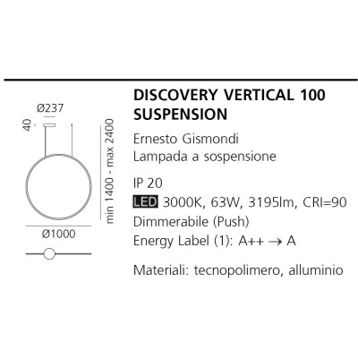 Artemide discovery sospensione verticale 100 dimensioni