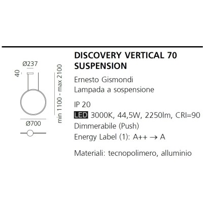 Artemide discovery 70 sospensione verticale dimensioni