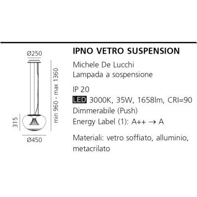 Artemide ipno sospensione in vetro dimensioni