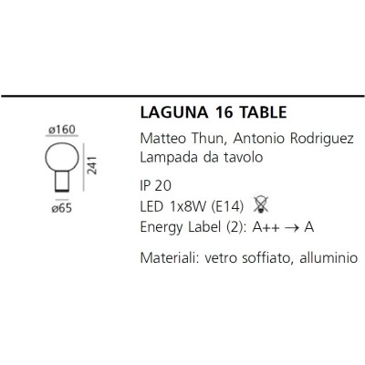 Artemide laguna da tavolo diametro 16 cm dimensioni