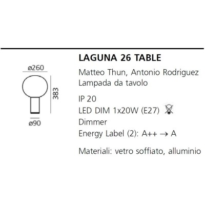 Artemide laguna da tavolo diffusore diametro 26 cm dimensioni