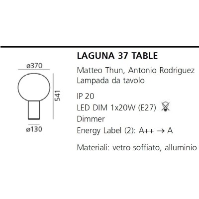 Artemide laguna da tavolo diffusore in vetro diametro 37 cm dimensioni