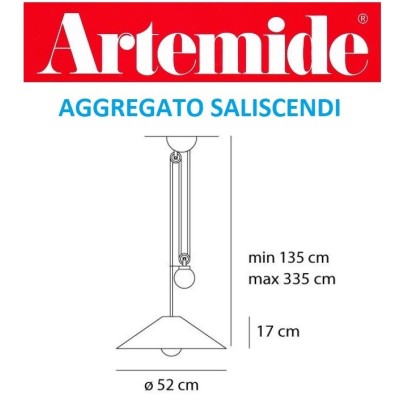 Artemide aggregato saliscendi con cono opalino diametro 53 cm  dimensioni