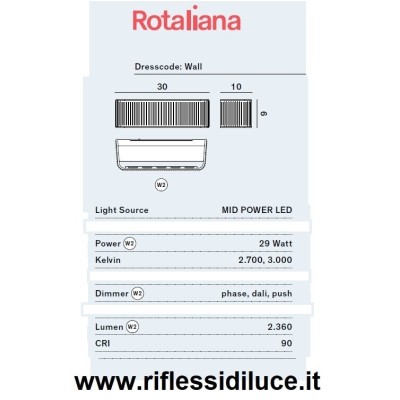 Rotaliana lampada da parete dresscode W2 dimensioni