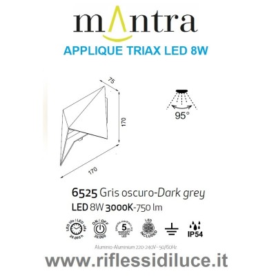 Mantra applique da esterno Triax led 8W dimensioni