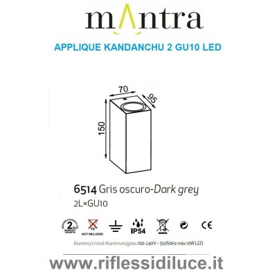 Mantra applique Kandanchu 2XGU10 LED 10W dimensioni