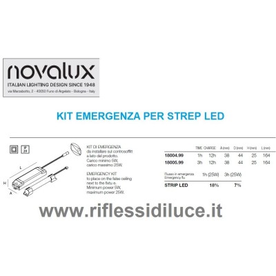 Novalux ki emergenza per strep led 24V autonomia 3 ore caratteristiche